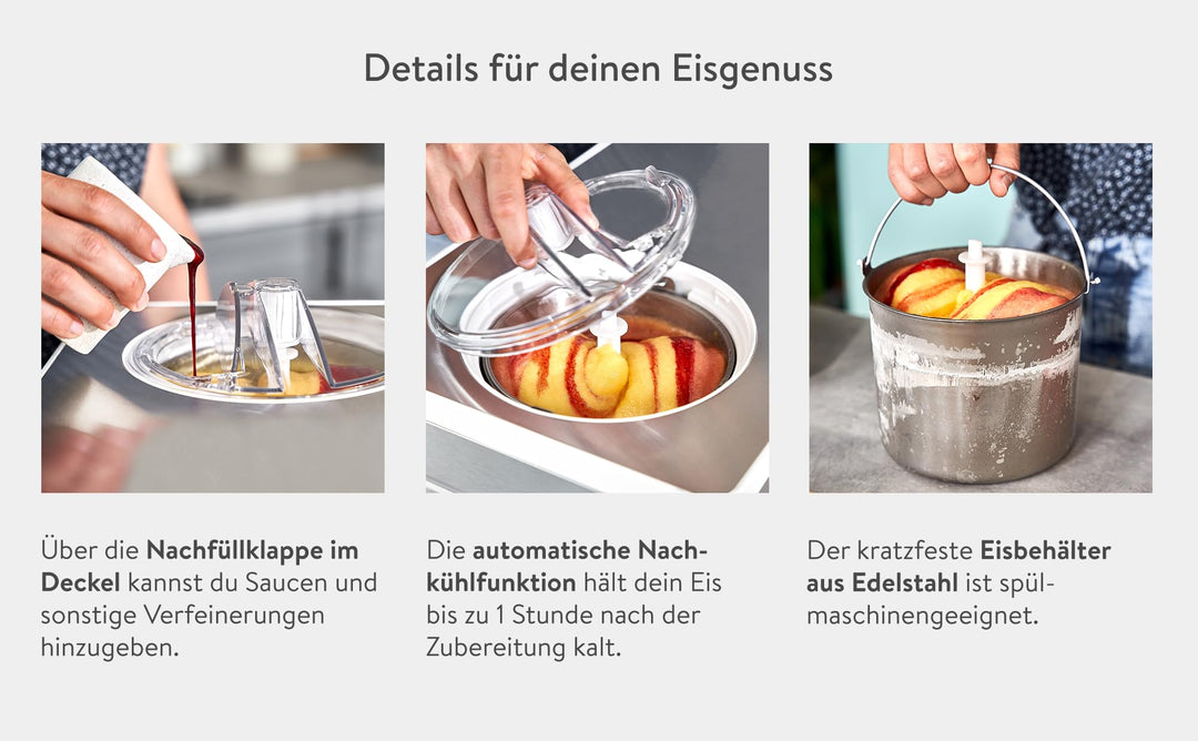 Eismaschine &amp; Joghurtbereiter 2 L mit Kompressor Edelstahl 220 W - Bild 4