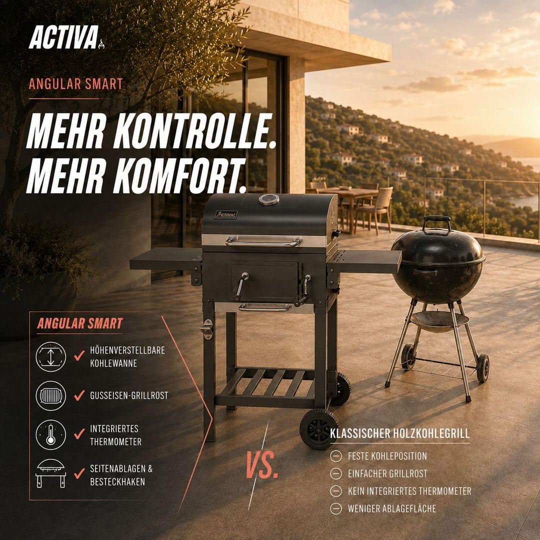 Holzkohlegrill mit Deckel Gusseisen-Rost höhenverstellbar Grillwagen - Bild 7