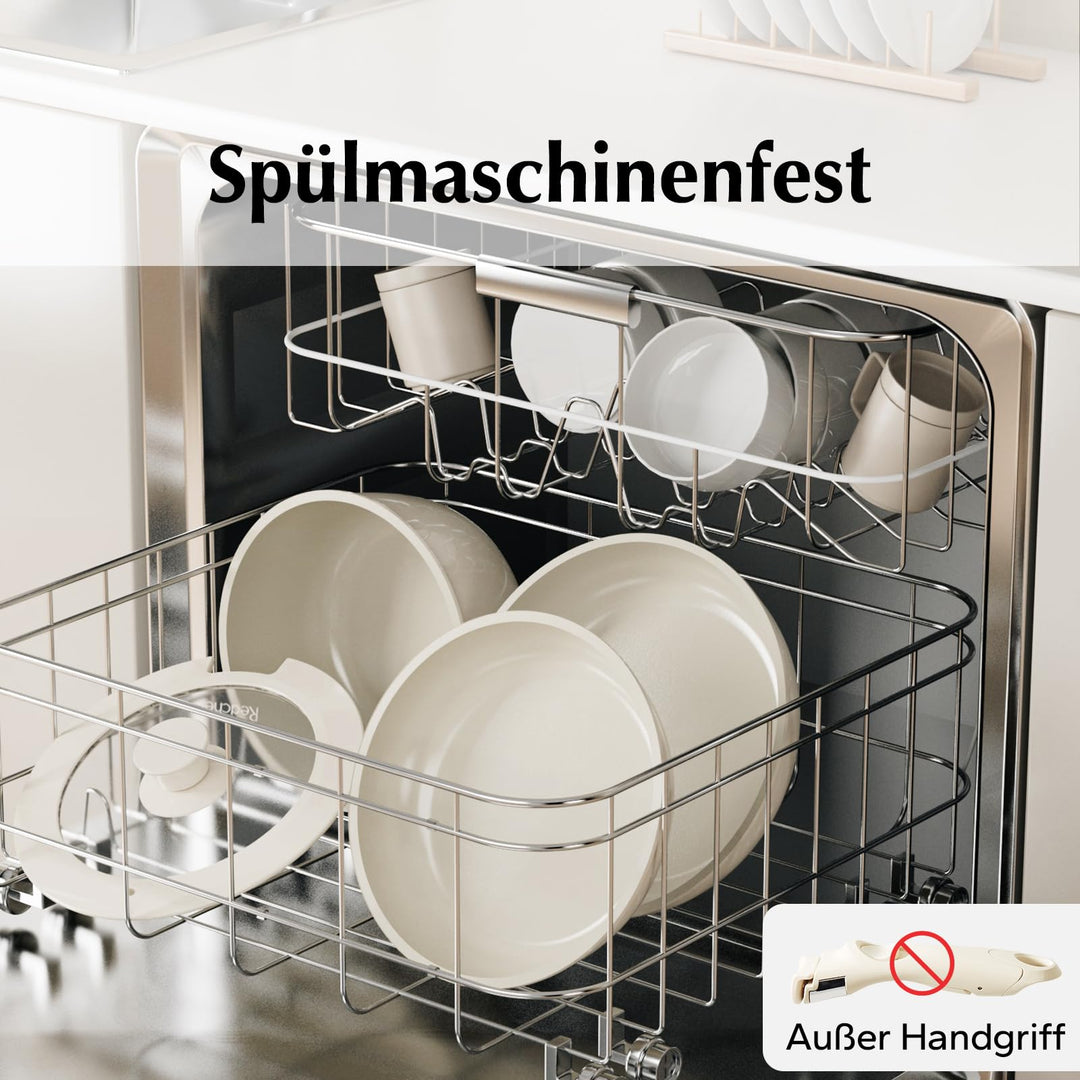 Kochgeschirr-Set 16-teilig Keramik Antihaft mit abnehmbaren Griffen stapelbar - Bild 7