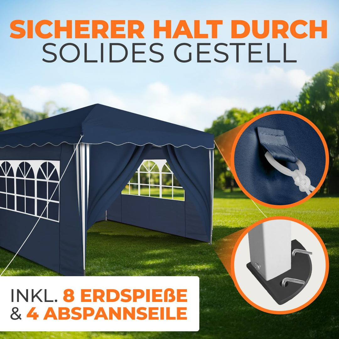 Faltpavillon 3x3 m wasserdicht UV50+ Stahl mit 4 Seitenteilen Blau - Bild 5