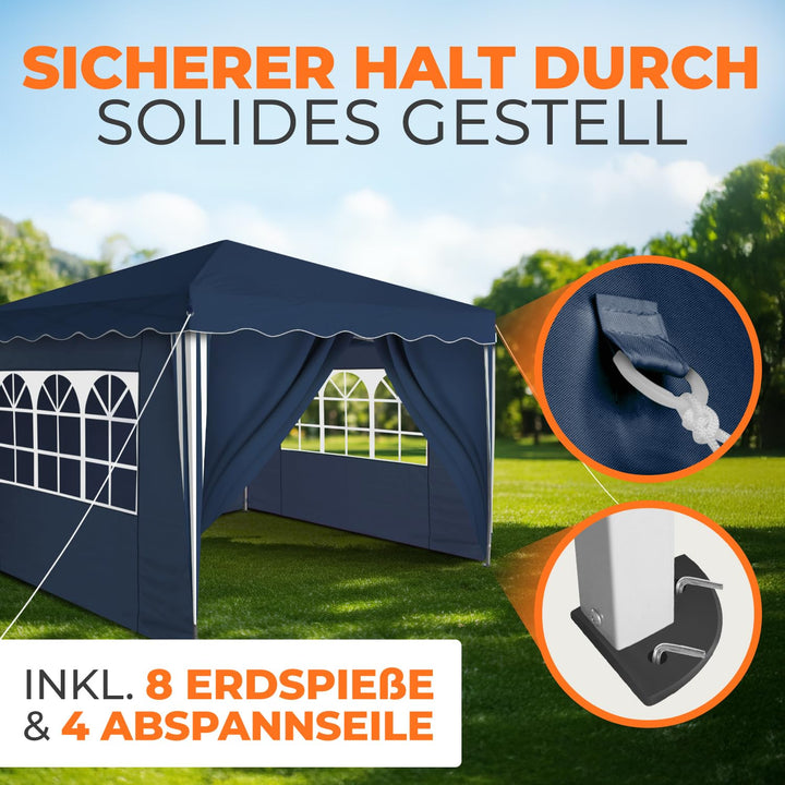 Faltpavillon 3x3 m wasserdicht UV50+ Stahl mit 4 Seitenteilen Blau - Bild 5