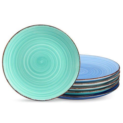 Speiseteller Set Steingut 6er blau Ø 27 cm Flachteller