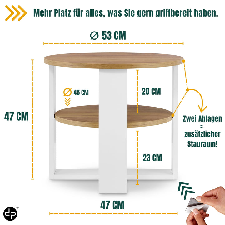 Couchtisch rund Ø53 cm mit Ablage Eiche-Optik Industrial Design - Bild 6
