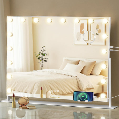 Schminkspiegel mit LED-Beleuchtung 80x60 cm 360° drehbar mit 10x Lupe