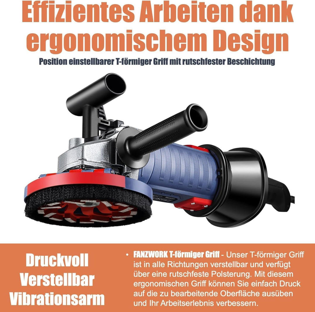 Betonschleifer 1500W 125mm mit Absaughaube und 2 Diamantschleiftöpfen - Bild 4
