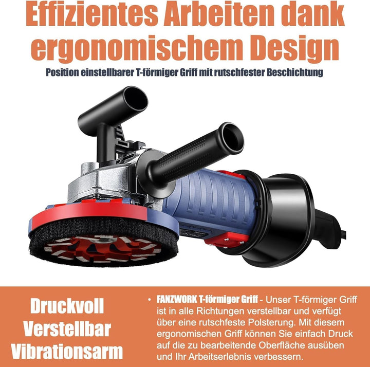 Betonschleifer 1500W 125mm mit Absaughaube und 2 Diamantschleiftöpfen - Bild 4