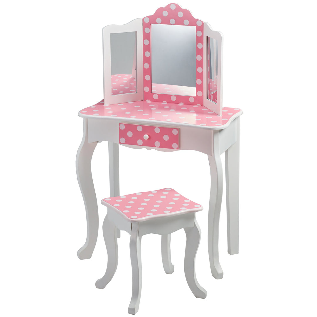Kinder-Schminktisch mit Klappspiegel und Hocker Rosa-Weiss - Bild 5