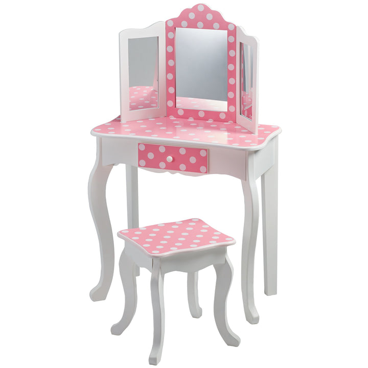Kinder-Schminktisch mit Klappspiegel und Hocker Rosa-Weiss - Bild 5