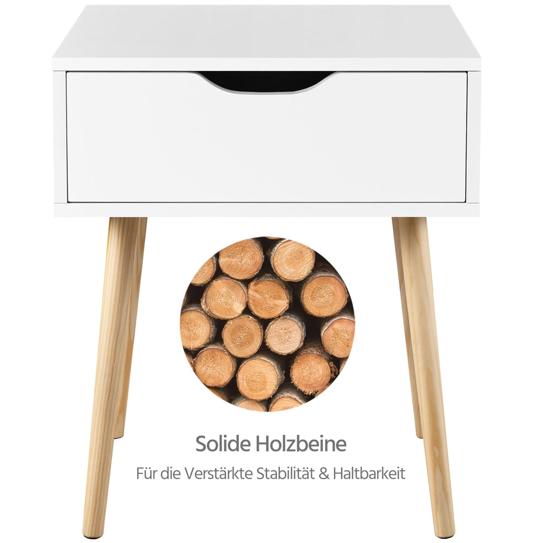 Nachttisch 2er-Set mit Schublade Skandinavisch MDF &amp; Massivholz Weiss - Bild 6