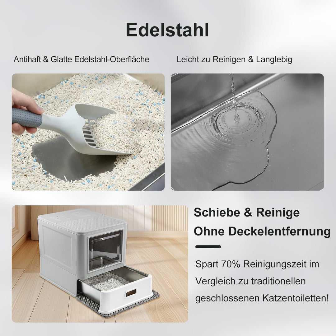 Geschlossene Katzentoilette Edelstahl XL mit Schublade und Matte - Bild 2