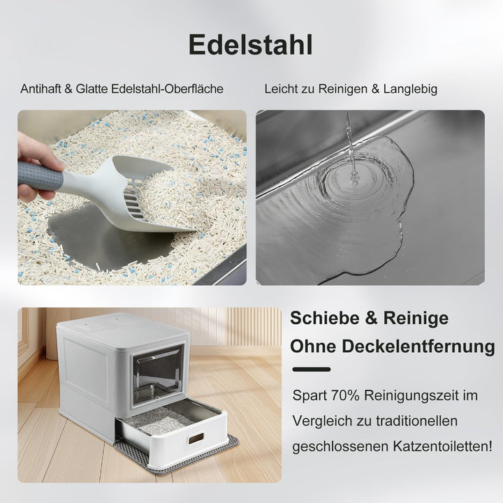 Geschlossene Katzentoilette Edelstahl XL mit Schublade und Matte - Bild 2