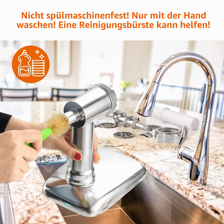 Fleischwolf-Aufsatz für KitchenAid Aluminium &amp; Edelstahl mit Wurstfüller - Bild 6