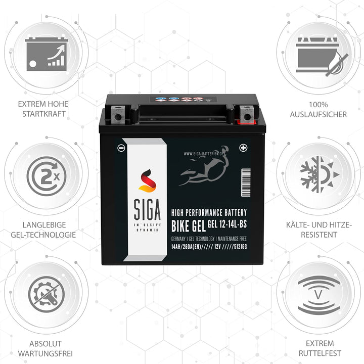 Motorradbatterie GEL 12V 14Ah YTX14L-BS wartungsfrei - Bild 2