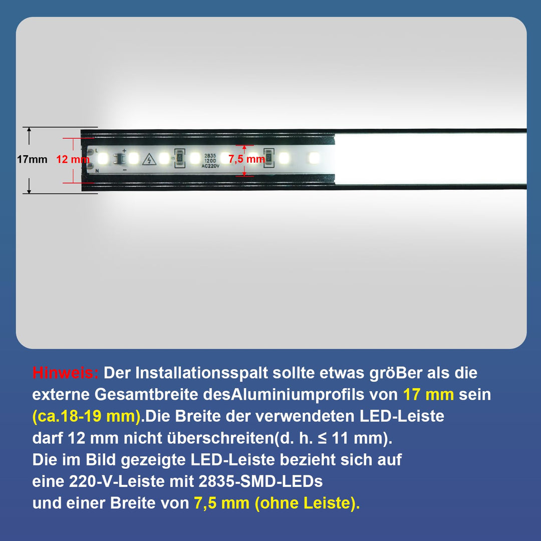 LED Aluminiumprofil U-Form Schwarz 12x1m mit Milchweiss-Abdeckung - Bild 4