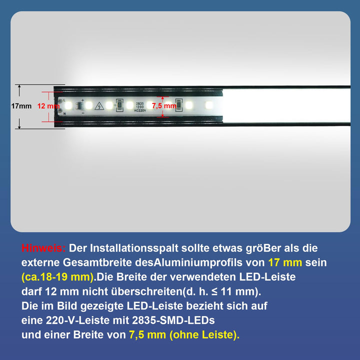 LED Aluminiumprofil U-Form Schwarz 12x1m mit Milchweiss-Abdeckung - Bild 4