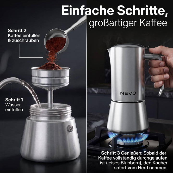 Espressokocher Induktion Edelstahl 6 Tassen BPA-frei mit Zubehör-Set - Bild 7