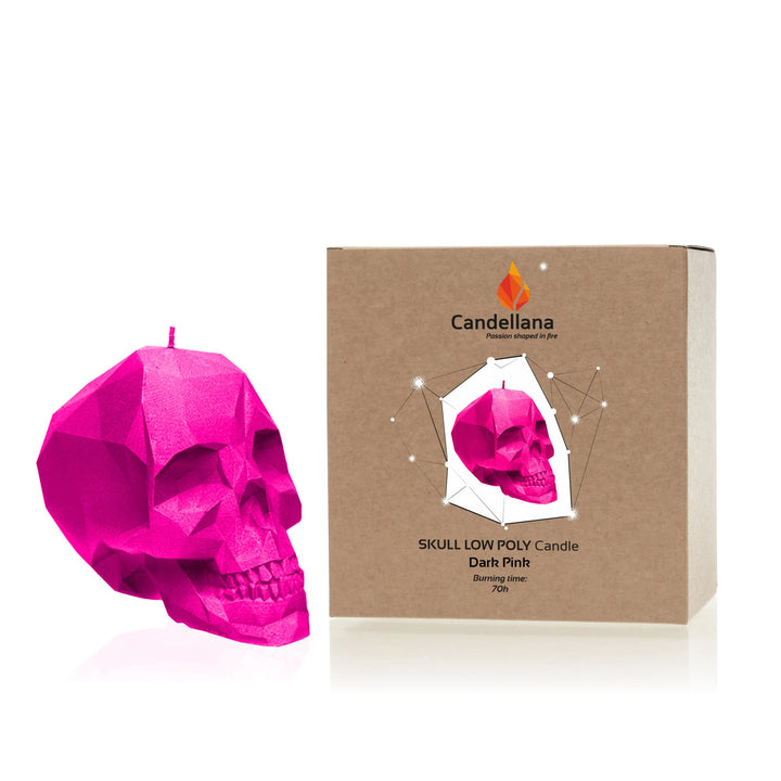 Totenkopf Kerze Low-Poly Dunkelrosa handgemacht 7,5 cm - Bild 5