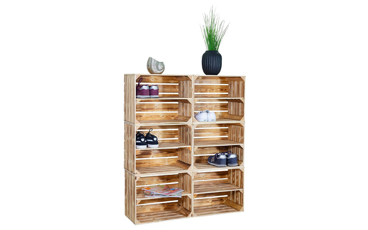 Holzkisten-Regal flambiert 6er-Set mit Zwischenboden 50x40x30cm - Bild 2