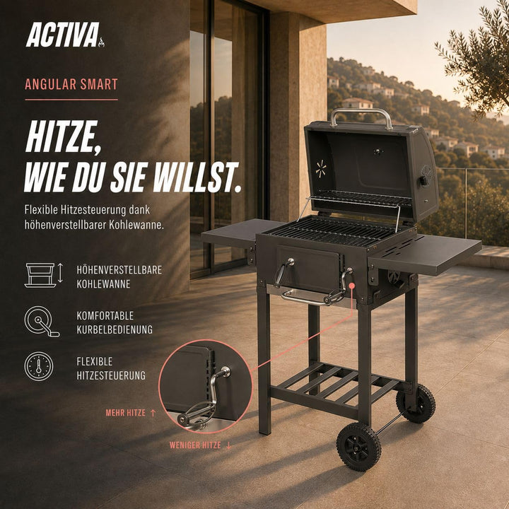 Holzkohlegrill mit Deckel Gusseisen-Rost höhenverstellbar Grillwagen - Bild 5