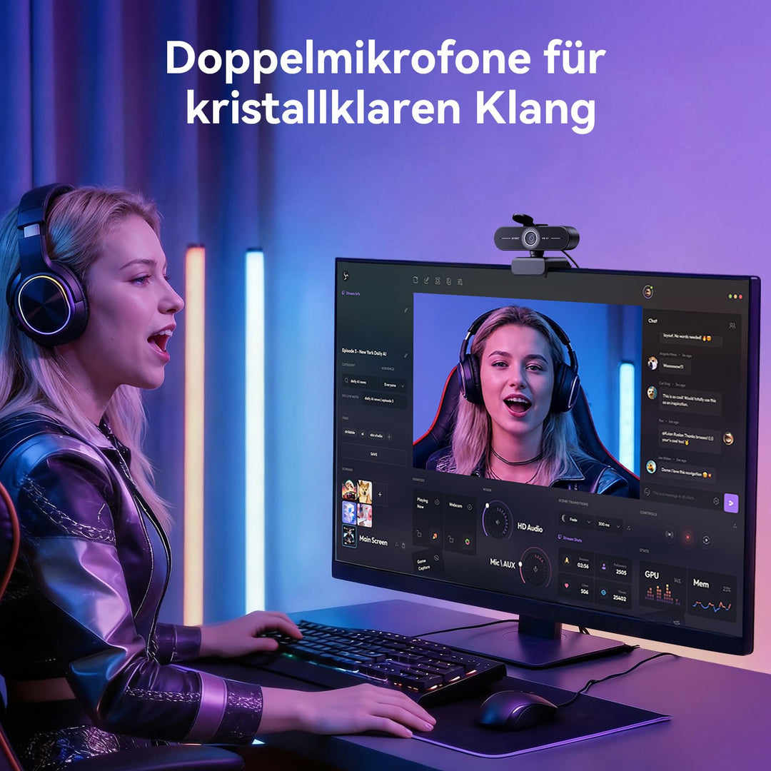 4K Webcam mit PDAF-Autofokus, Dual-Mikrofon und Privacy Cover - Bild 4