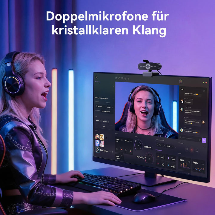 4K Webcam mit PDAF-Autofokus, Dual-Mikrofon und Privacy Cover - Bild 4