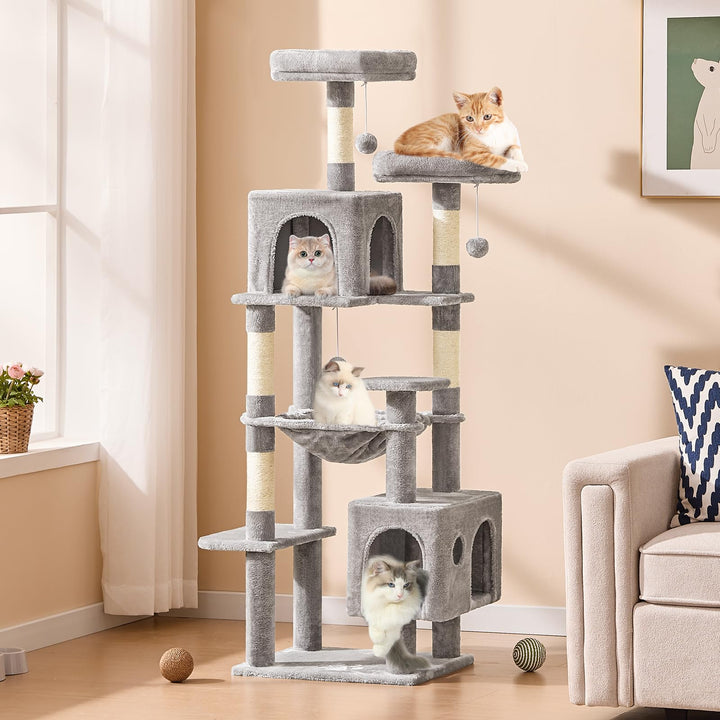 Kratzbaum 160 cm mit 2 Höhlen, Hängematte und Sisal für Katzen - Bild 2