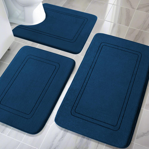 Badematte Set 3-teilig Navy Blau rutschfest mit Memory-Schaum