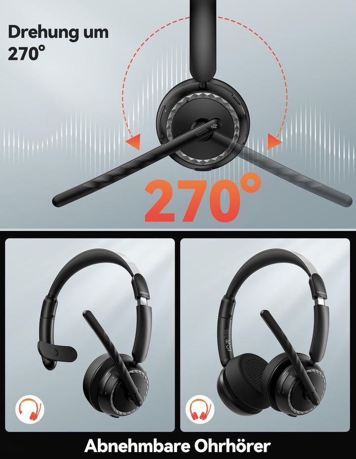 Bluetooth Headset On-Ear mit KI-Rauschunterdrückung 55h Akku Büro - Bild 5