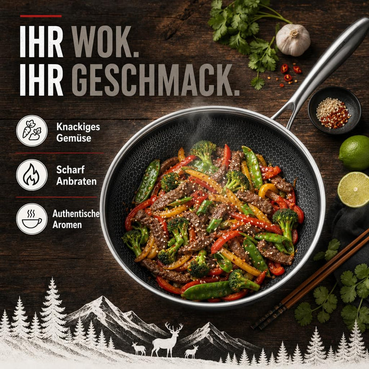 Wokpfanne 28cm Keramik-Antihaft Wabenbeschichtung Induktion - Bild 6