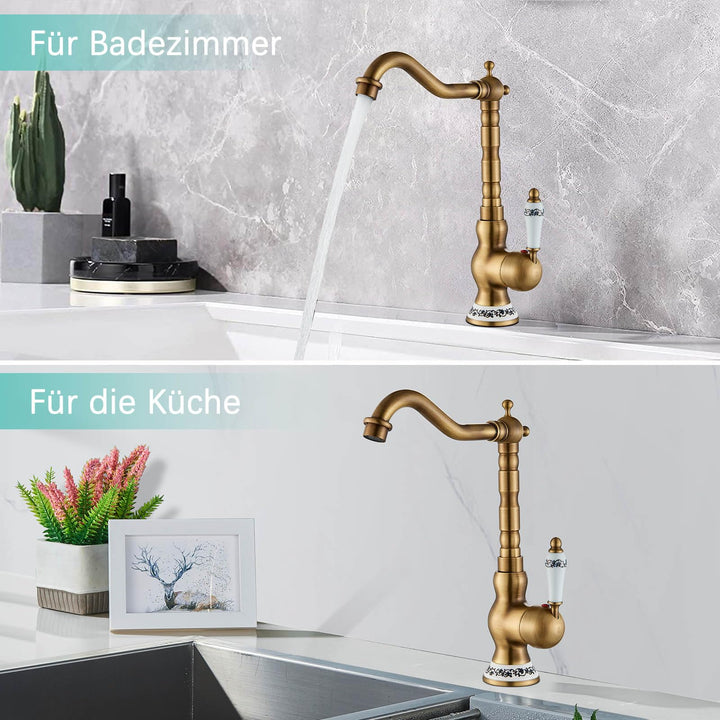 Waschtischarmatur Retro Messing Keramik für Badezimmer - Bild 4