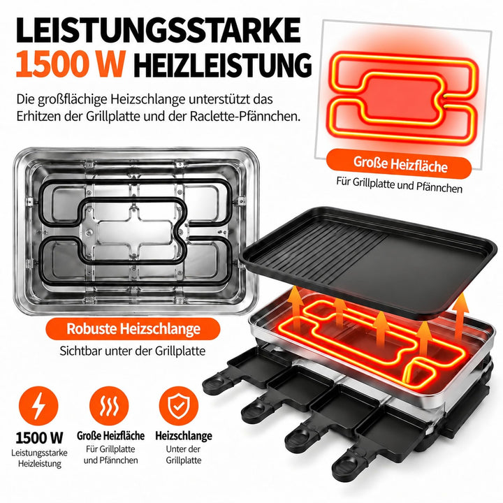 Raclette Grill 8 Pfännchen Antihaft 1500W für 4-8 Personen - Bild 4