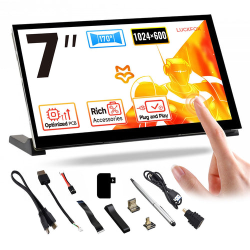 Touchscreen Monitor 7 Zoll HDMI IPS 1024x600 fuer Raspberry Pi