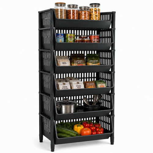 Korbregal Kunststoff 12 Körbe stapelbar modular schwarz
