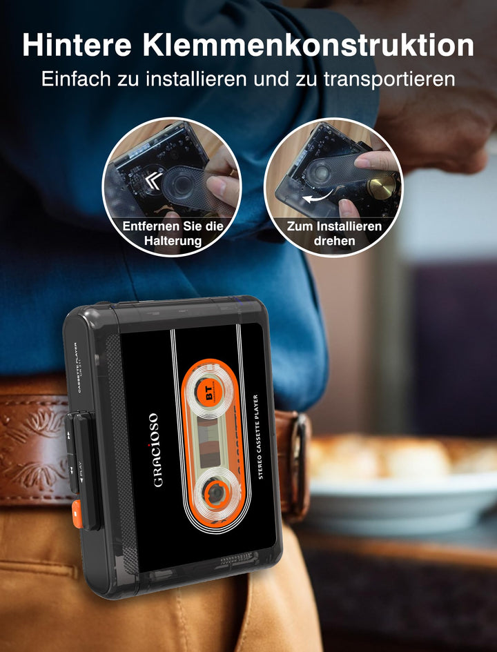 Kassettenspieler Bluetooth 5.2 mit 1100 mAh Akku und Clip - Bild 5