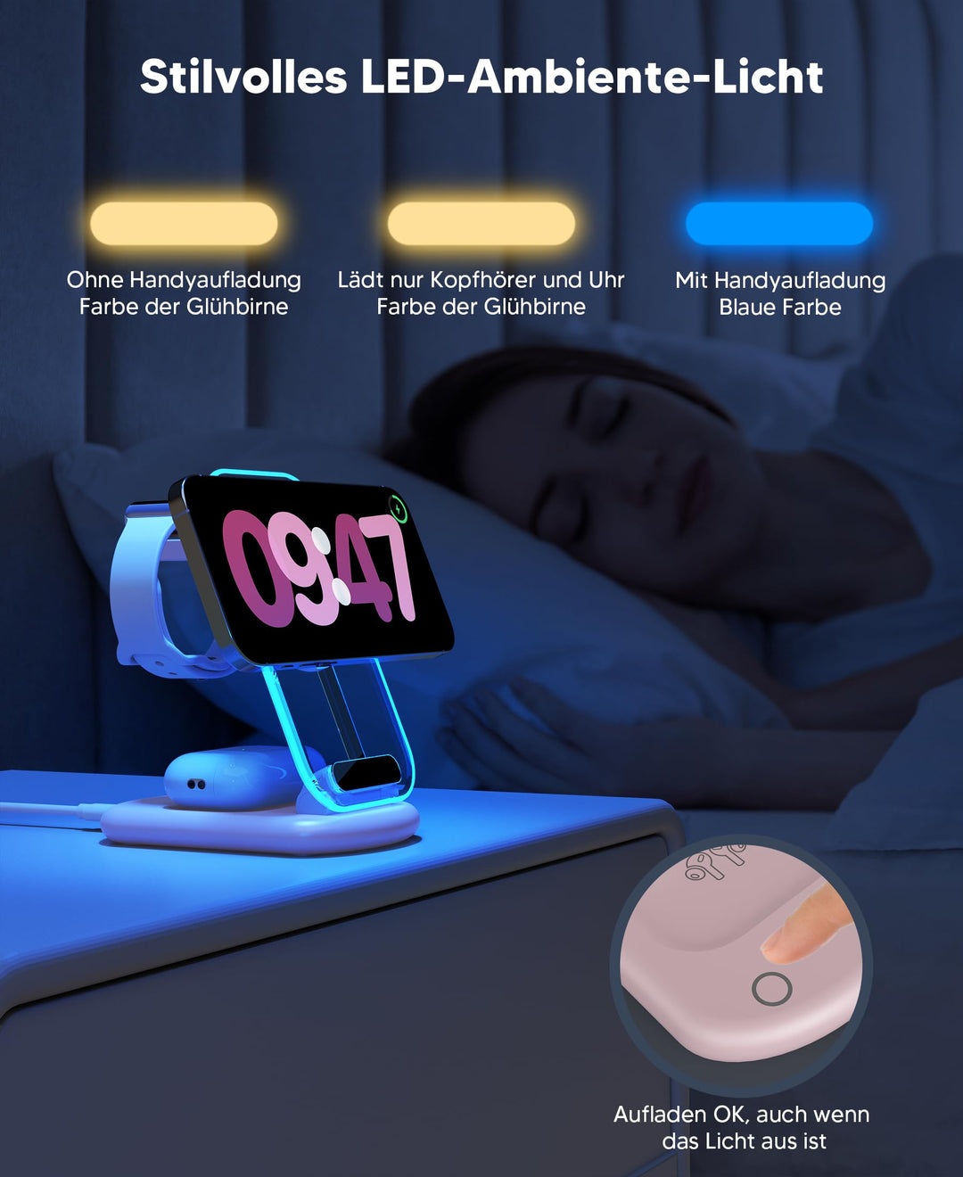 3-in-1 Ladestation Wireless MagSafe-kompatibel Faltbar Rosa - Bild 3