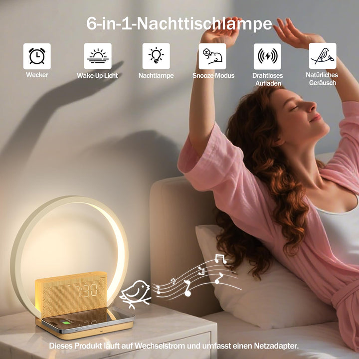 Lichtwecker Nachttischlampe 4-in-1 mit Wireless Charging und Naturklängen - Bild 2
