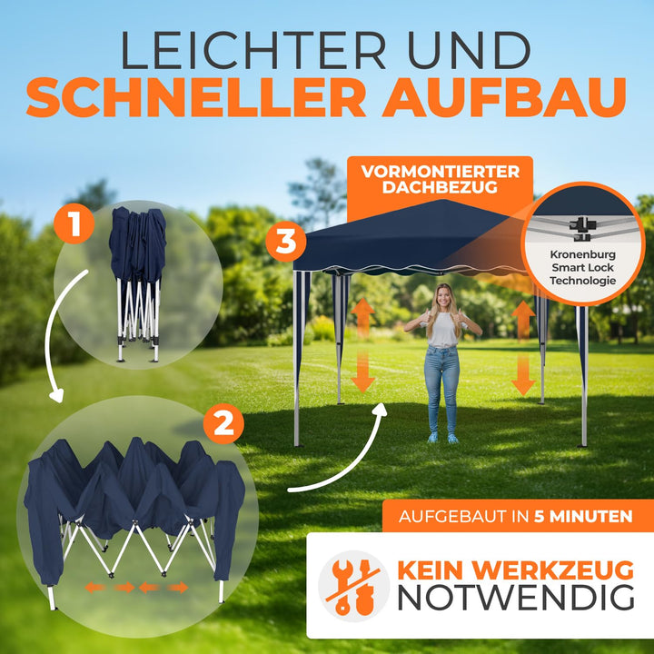 Faltpavillon 3x3 m wasserdicht UV50+ Stahl mit 4 Seitenteilen Blau - Bild 4