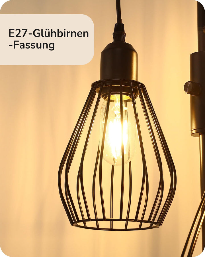Stehlampe Wohnzimmer 3-flammig dimmbar Vintage Industriedesign schwarz - Bild 3