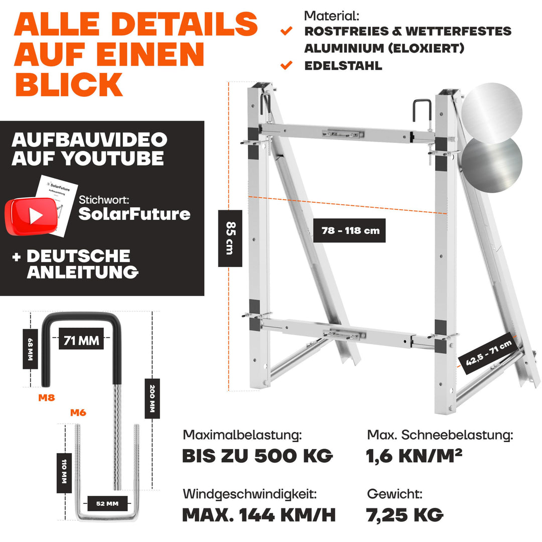 Balkonkraftwerk Halterung Aluminium Edelstahl flexibel für Geländer - Bild 6