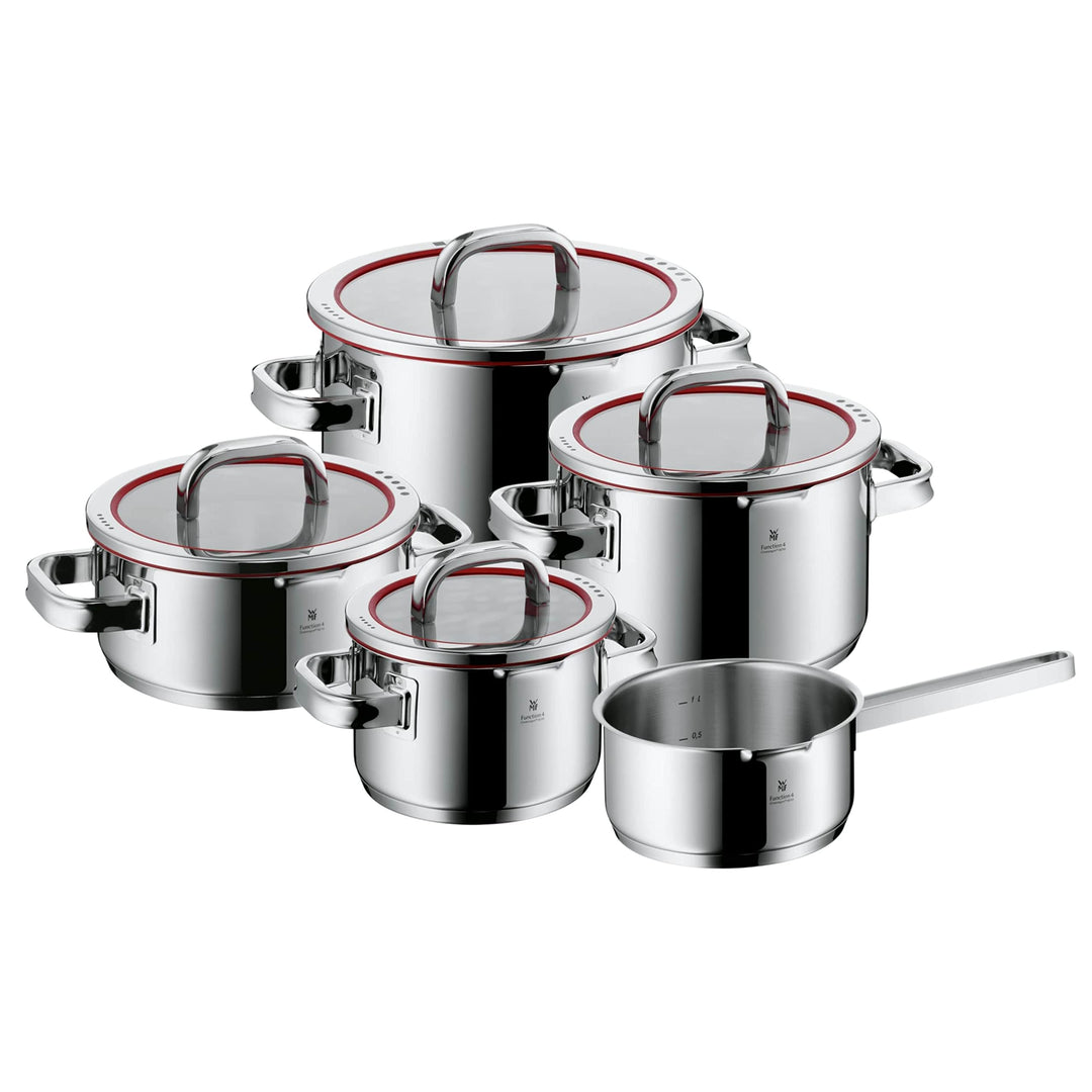 Topfset Induktion 5-teilig Edelstahl poliert mit 4-Funktion-Glasdeckel