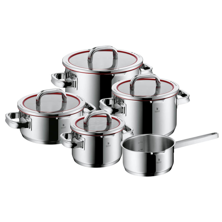 Topfset Induktion 5-teilig Edelstahl poliert mit 4-Funktion-Glasdeckel