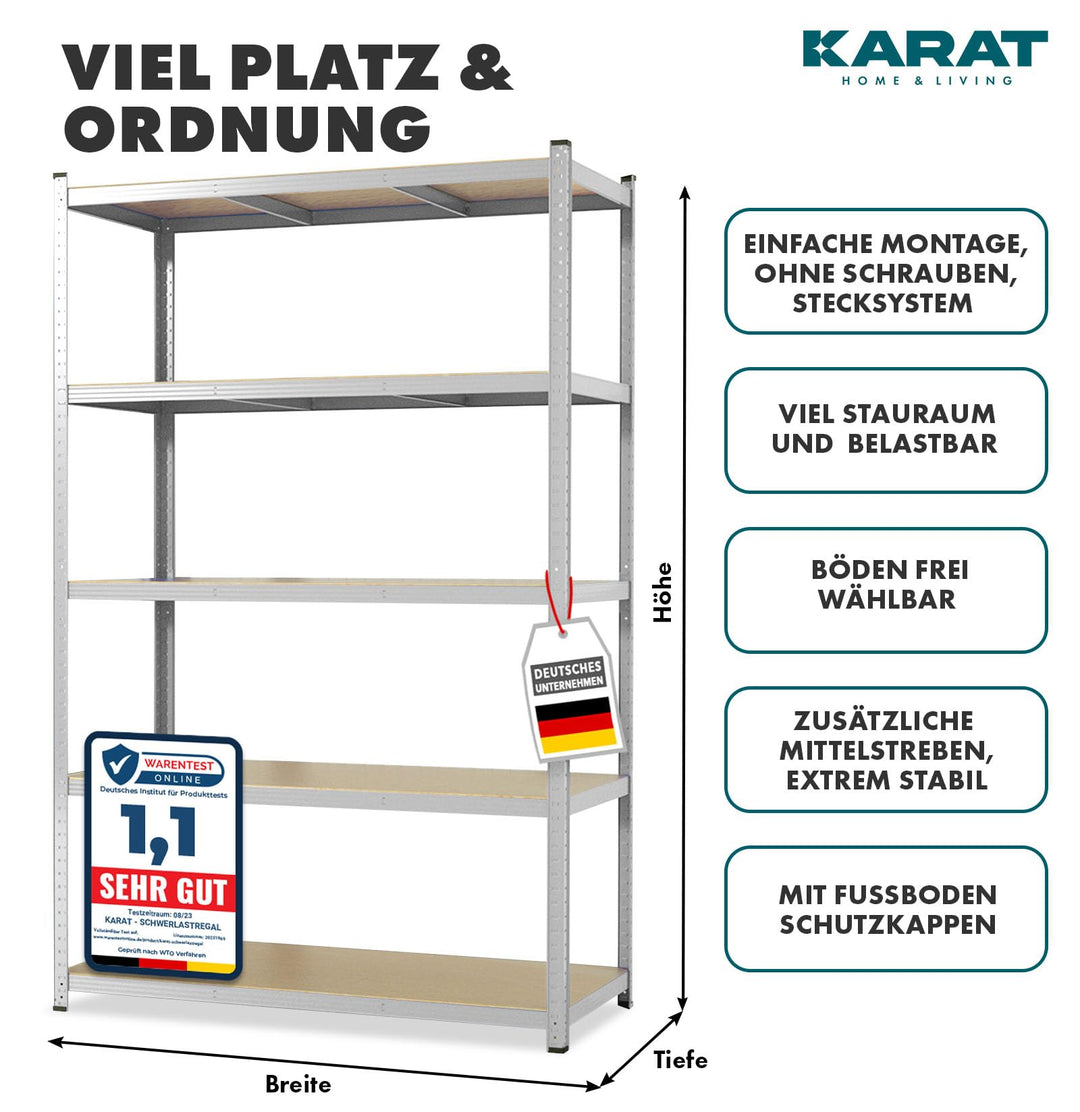 Schwerlastregal Stahl verzinkt 180x90x60 cm 5 Böden Steckregal - Bild 2