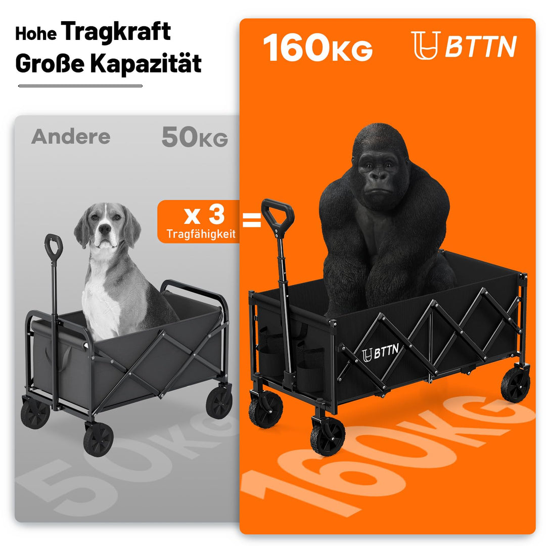 Bollerwagen faltbar 120L extra lang mit 360°-Rädern schwarz - Bild 4