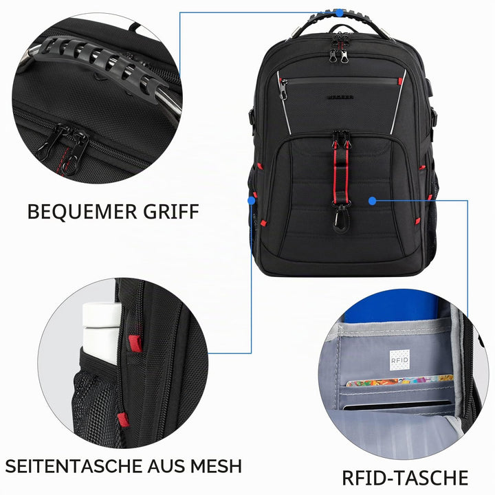 Laptop Rucksack 18.4 Zoll wasserdicht mit USB-Ladeanschluss &amp; RFID - Bild 4