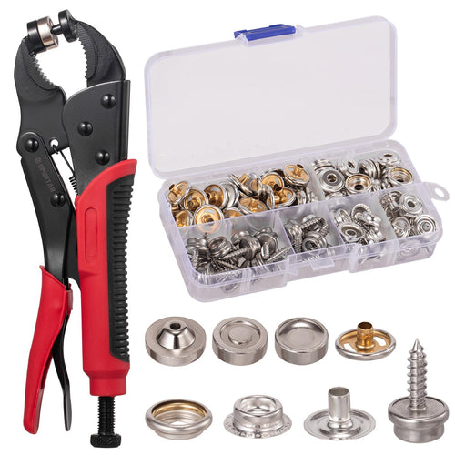 Druckknopf Set 15mm mit verstellbarer Zange und Lochstanzer