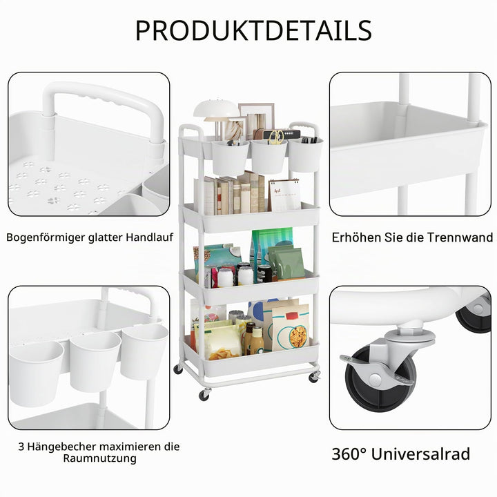 Rollwagen Kunststoff 4-stöckig mit Bechern und Griffen für Küche Bad Büro - Bild 7