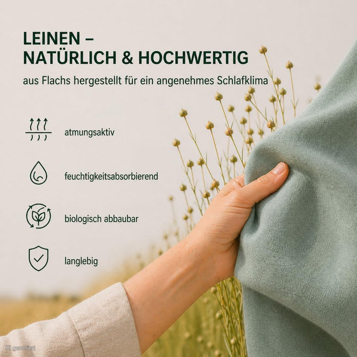 Leinenbettwäsche 140x200 Stone Washed 100% Leinen Grün 2-teilig - Bild 3
