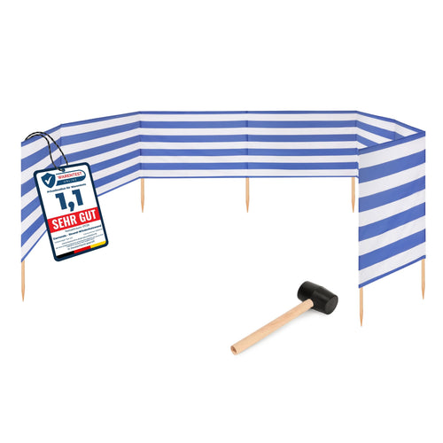 Strandwindschutz 10 m mit Gummihammer, 8 Pfosten, 77 cm hoch
