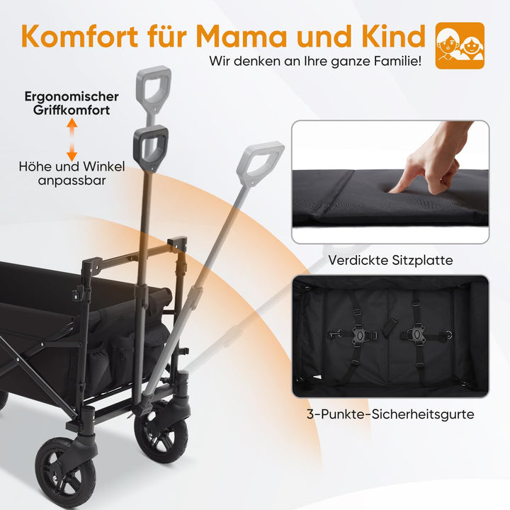 Bollerwagen faltbar mit Dach für 2 Kinder 110L Stauraum 100kg - Bild 5