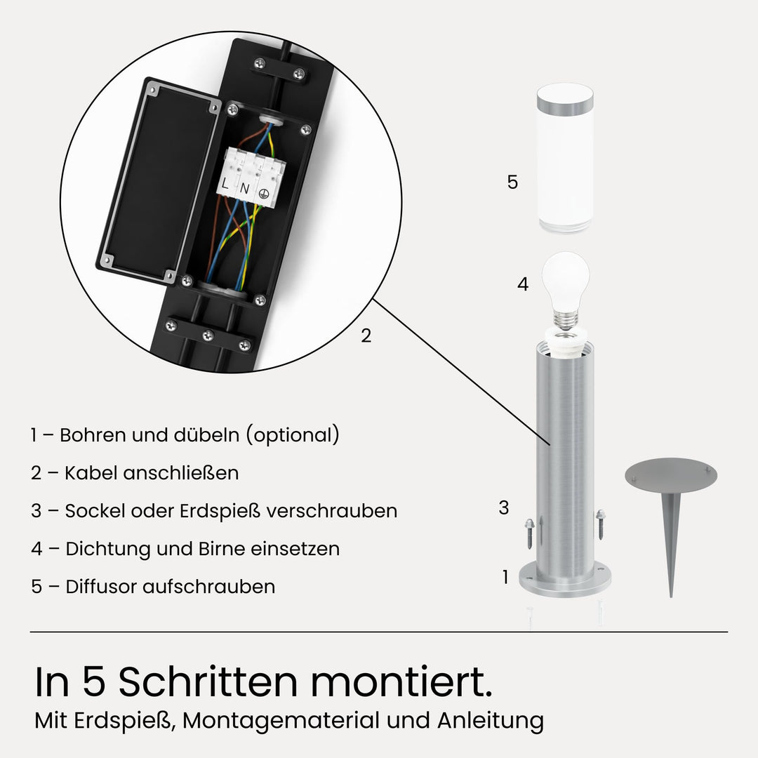 Wegeleuchten Aussen Edelstahl E27 IP44 50cm mit Erdspieß 4er-Set - Bild 6